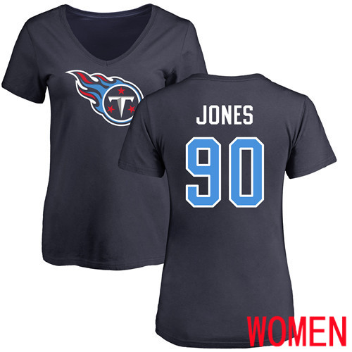 Tennessee Titans Navy Blue Women DaQuan Jones Name and Number Logo NFL Football #90 T Shirt